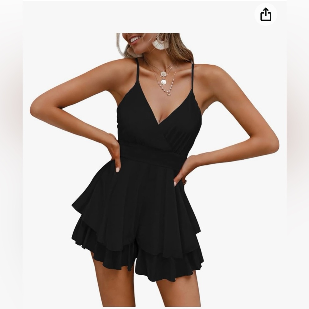 NWOT black spaghetti strap ruffle romper size medium
